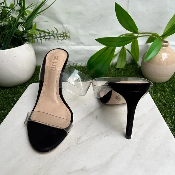 SCHUTZ🍁🍂Arielle Black patent leather transparent strap sandal Size 7.5 new