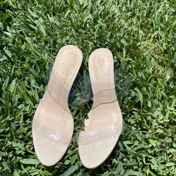 SCHUTZ🍁🍂Arielle clear strap Natural Sandal Size 9.5 womens