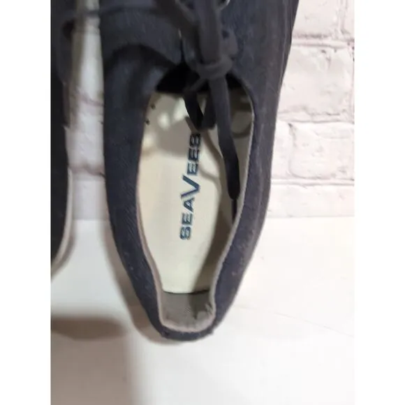 Seavees Hermosa Plimsoll Standard Navy Vintage Washed Linen Sneakers Men Size 13