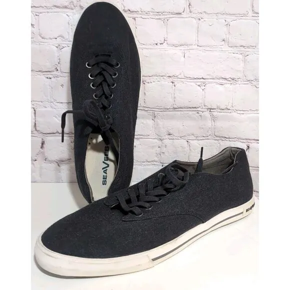 Seavees Hermosa Plimsoll Standard Navy Vintage Washed Linen Sneakers Men Size 13