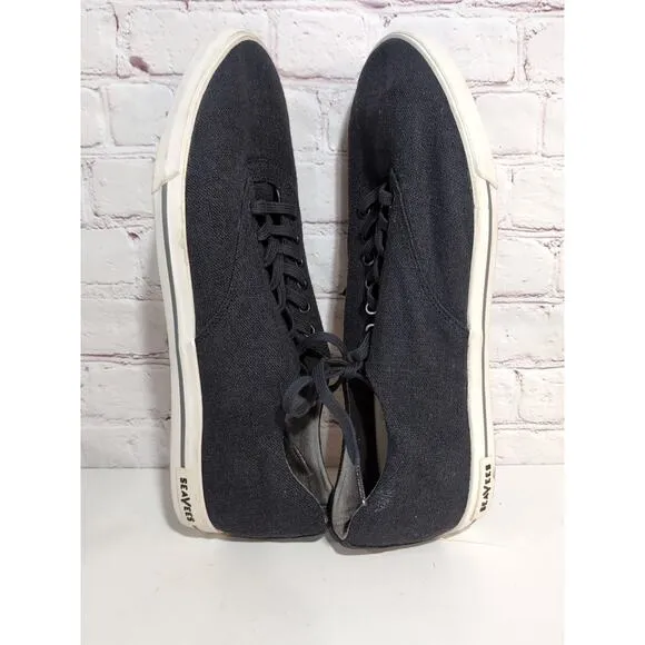 Seavees Hermosa Plimsoll Standard Navy Vintage Washed Linen Sneakers Men Size 13