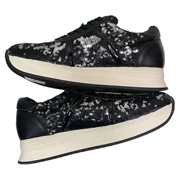 Sequins Sparkly Black &amp; White Fashion Sneakers Primadonna  Women’s 7.5 Leather