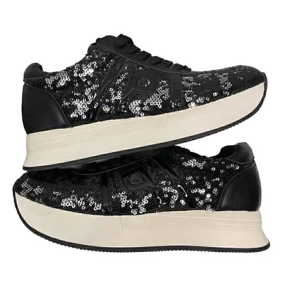 Sequins Sparkly Black &amp; White Fashion Sneakers Primadonna  Women’s 7.5 Leather