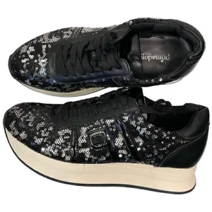 Sequins Sparkly Black &amp; White Fashion Sneakers Primadonna  Women’s 7.5 Leather