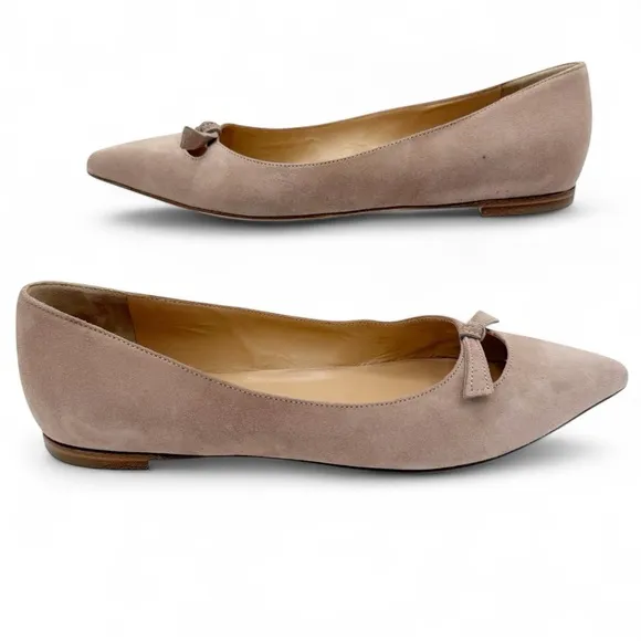 Sergio Rossi Isobel Leather Suede Pointed Toe Flats in Rose Nude EU 36.5 US 6.5