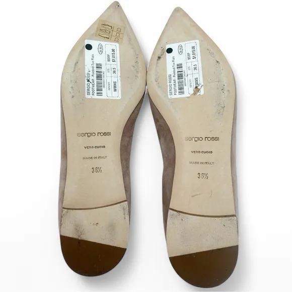 Sergio Rossi Isobel Leather Suede Pointed Toe Flats in Rose Nude EU 36.5 US 6.5