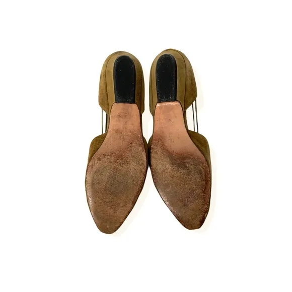 Sesto Meucci Henri Bendel Gold Suede Ballet Flats Embellished Bungee Strap