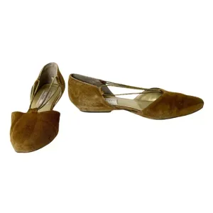 Sesto Meucci Henri Bendel Gold Suede Ballet Flats Embellished Bungee Strap