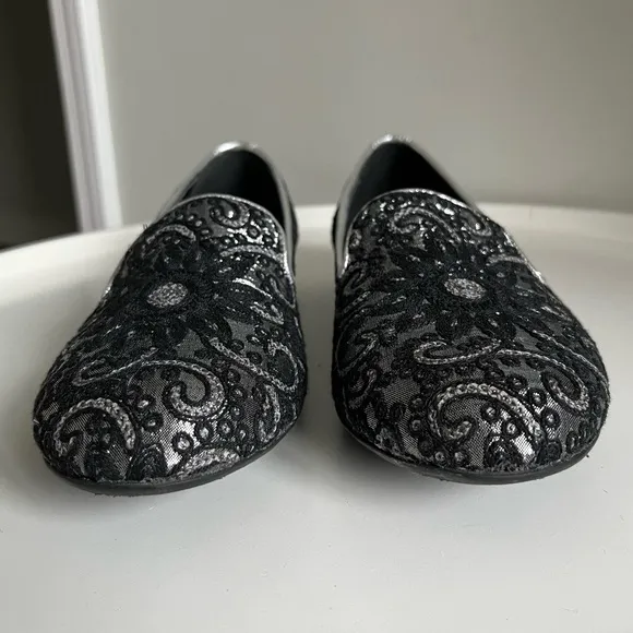 Sesto Meucci Kama Embellished Flat Loafers Gray Size 8.5