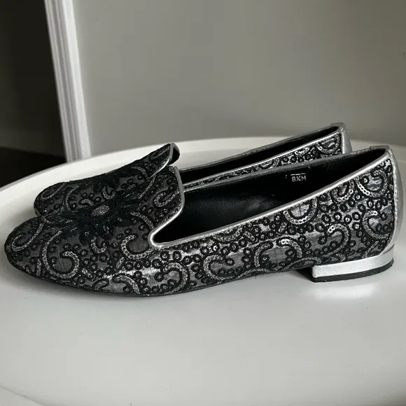 Sesto Meucci Kama Embellished Flat Loafers Gray Size 8.5