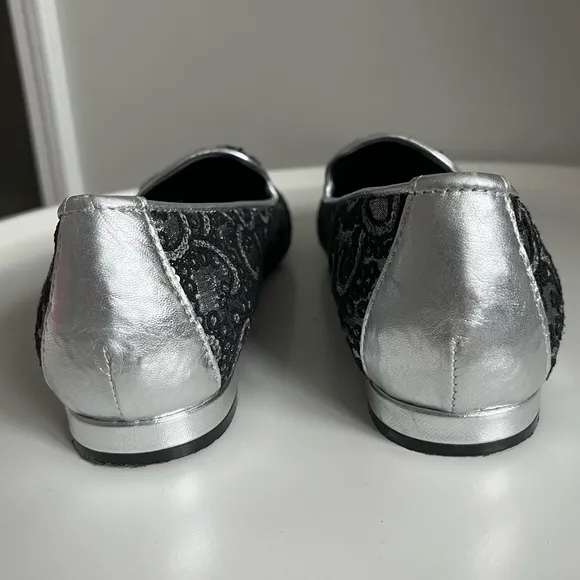 Sesto Meucci Kama Embellished Flat Loafers Gray Size 8.5