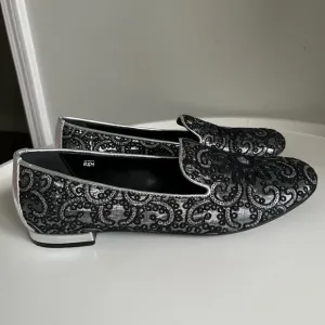 Sesto Meucci Kama Embellished Flat Loafers Gray Size 8.5