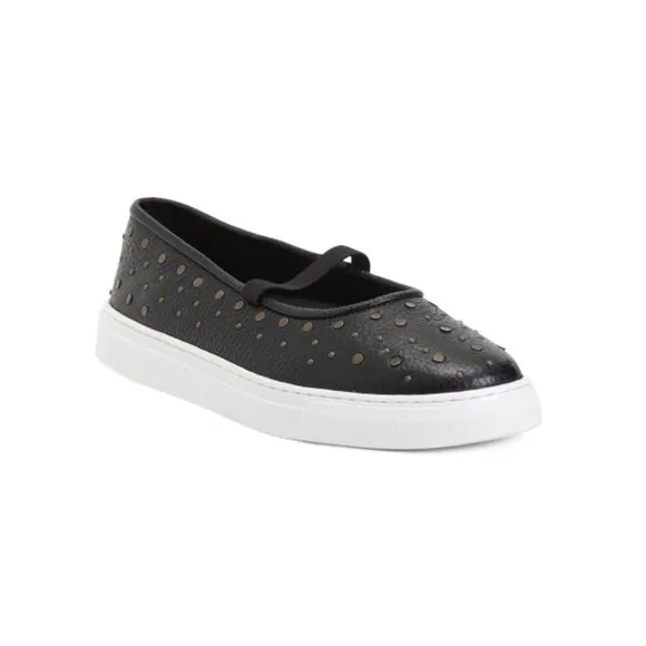 SEYCHELLES Black Leather Leather Moon Child Studs Slip On Flats