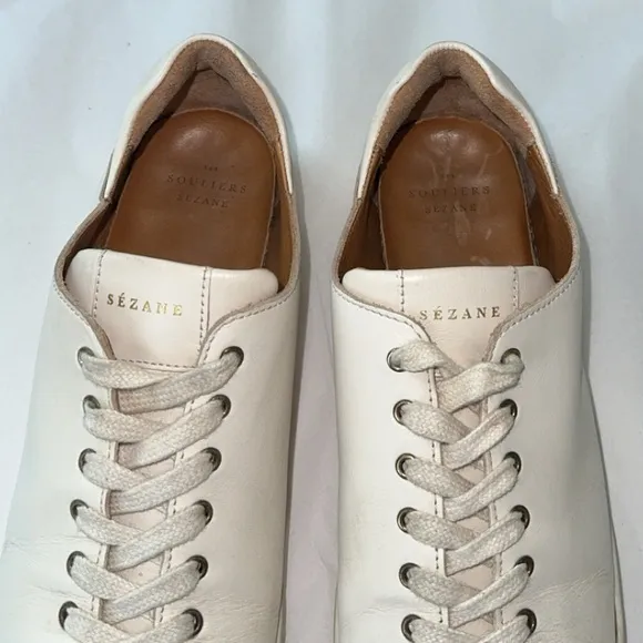 Sezane Jack Cream Off-White Leather Trainers‎ Fashion Sneakers