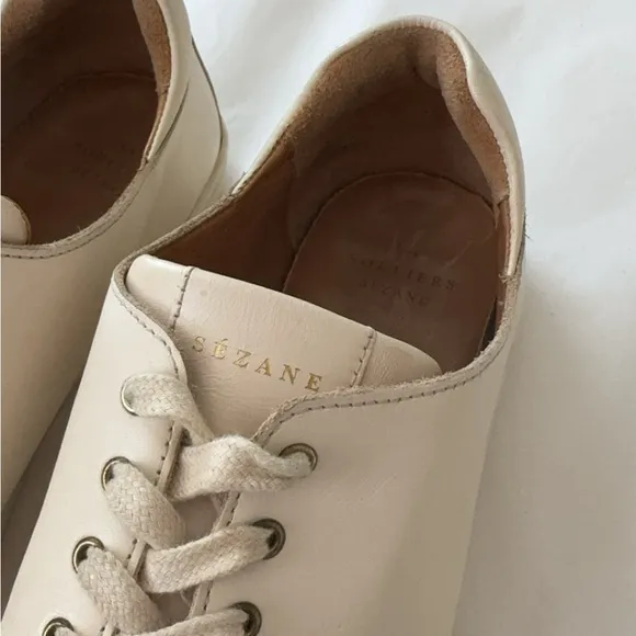 Sezane Jack Cream Off-White Leather Trainers‎ Fashion Sneakers