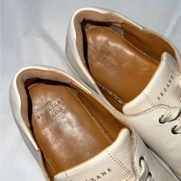 Sezane Jack Cream Off-White Leather Trainers‎ Fashion Sneakers