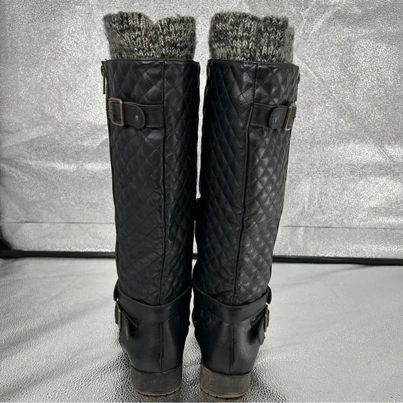 Shoe Dazzle Finley Quilted Flat Black Knee-High Boots Size 8
