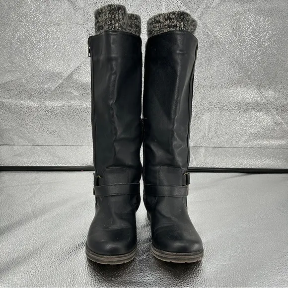 Shoe Dazzle Finley Quilted Flat Black Knee-High Boots Size 8