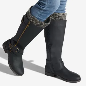 Shoe Dazzle Finley Quilted Flat Black Knee-High Boots Size 8