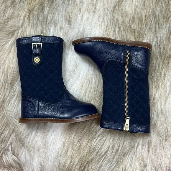 Size 7 Janie and Jack Quilted Navy Rider Boots