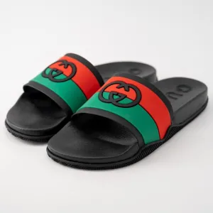 size 9G - Gucci Interlocking GG Rubber Slides Sandals Black Green Red