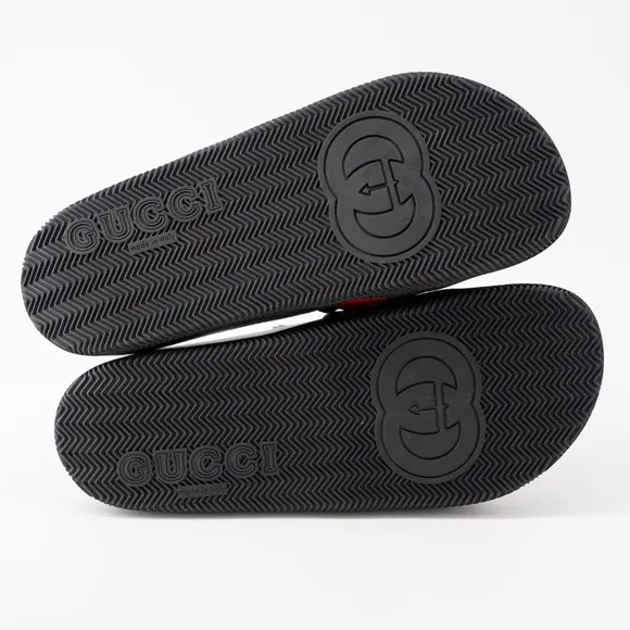 size 9G - Gucci Interlocking GG Rubber Slides Sandals Black Green Red