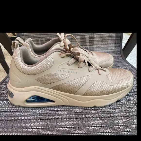 Skechers Tres-Air UNO Revolution Airy Men's Tan/Gold Sneakers Sz 12 US / 46 EUR