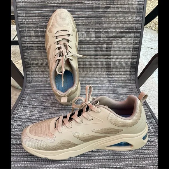 Skechers Tres-Air UNO Revolution Airy Men's Tan/Gold Sneakers Sz 12 US / 46 EUR