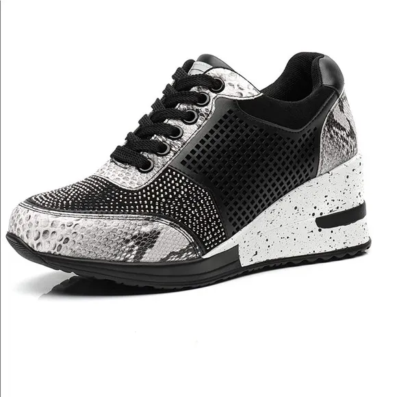Snake Hidden Sneakers Lace Up High Heel NEW