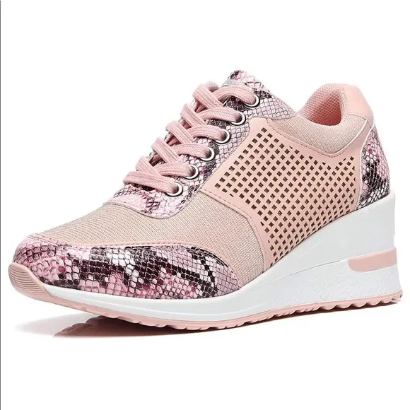 Snake Hidden Sneakers Lace Up High Heel NEW