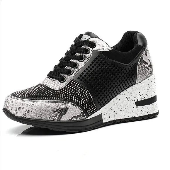 Snake Hidden Sneakers Lace Up High Heel NEW