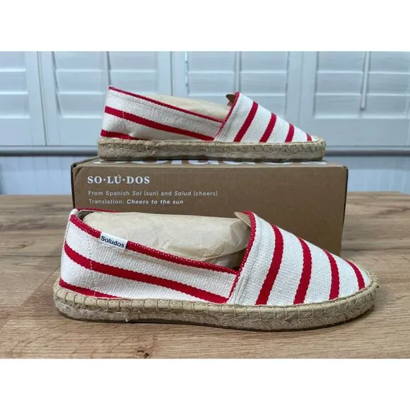 Soludos Womens The Original Espadrille Red Striped Beach Slip Ons Size 7/7.5 NIB