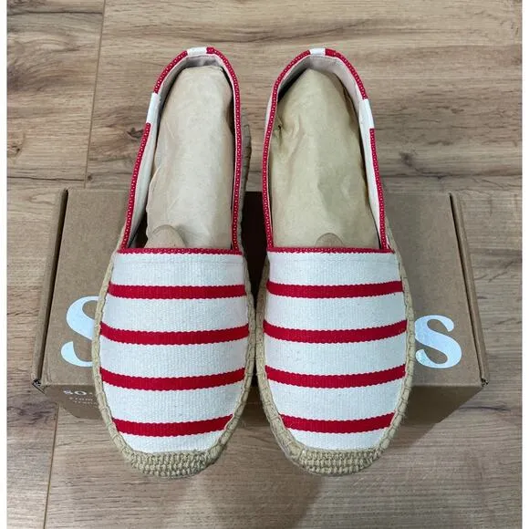 Soludos Womens The Original Espadrille Red Striped Beach Slip Ons Size 7/7.5 NIB
