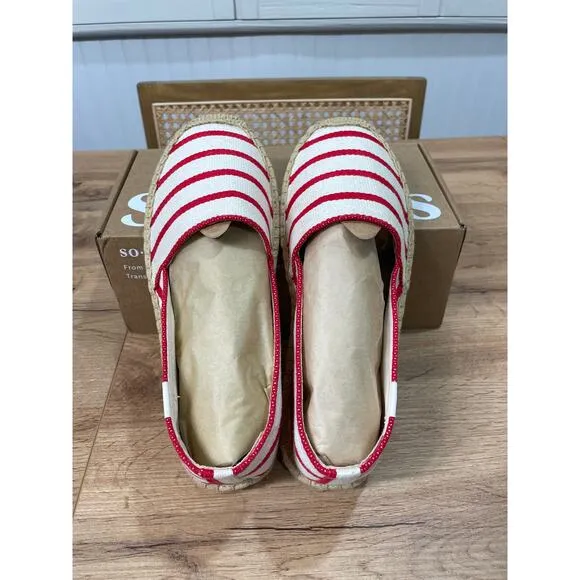 Soludos Womens The Original Espadrille Red Striped Beach Slip Ons Size 7/7.5 NIB