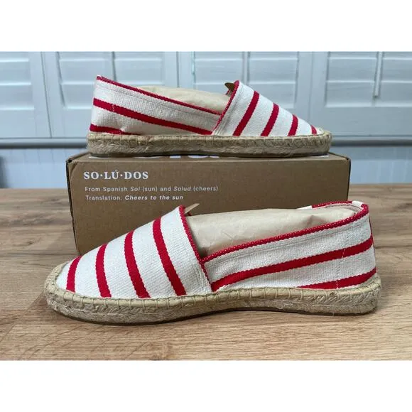 Soludos Womens The Original Espadrille Red Striped Beach Slip Ons Size 7/7.5 NIB