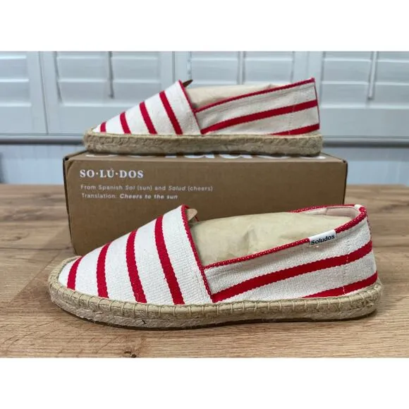 Soludos Womens The Original Espadrille Red Striped Beach Slip Ons Size 7/7.5 NIB