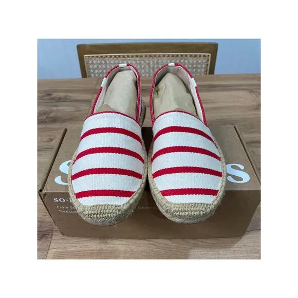 Soludos Womens The Original Espadrille Red Striped Beach Slip Ons Size 7/7.5 NIB