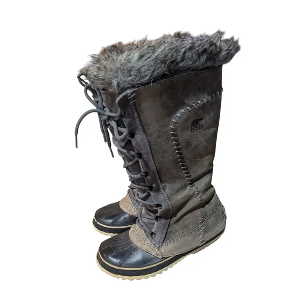 Sorel Boots Cate The Great Waterproof Leather Suede Lace Up Snow Gray Size 5