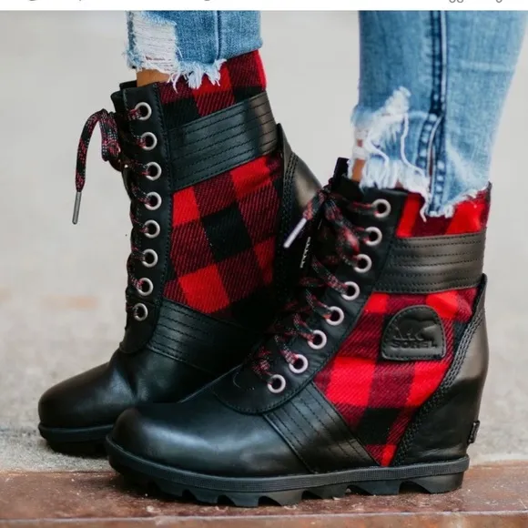 Sorel Buffalo Plaid Lexie Wedge Boots