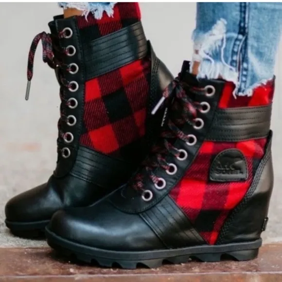 Sorel Buffalo Plaid Lexie Wedge Boots