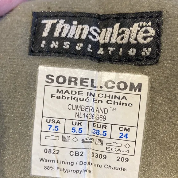 Sorel Cumberland thinsulate insulation winter boots 7,5