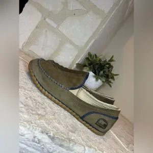 SOREL Dude Moc olive Green Grizzly Bear Slippers Casual Loafers Comfort sz 14