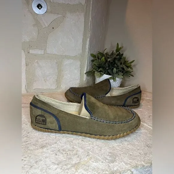 SOREL Dude Moc olive Green Grizzly Bear Slippers Casual Loafers Comfort sz 14