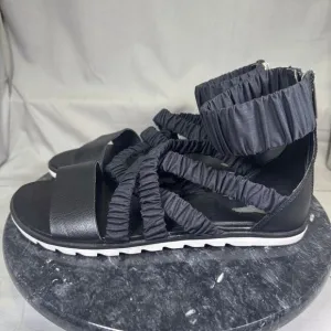 Sorel Ella II Ankle Strap Sandals Leather Flats Black Women's Size 8 US