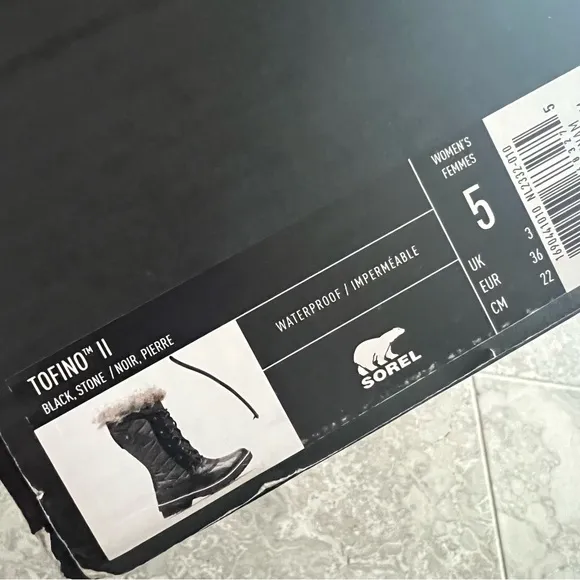 Sorel Faux Fur Lined Waterproof Boots, Black, Stone Size US 5, EU 36 New in Box