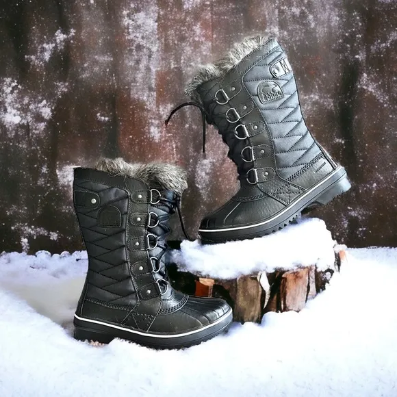 Sorel Faux Fur Lined Waterproof Boots, Black, Stone Size US 5, EU 36 New in Box