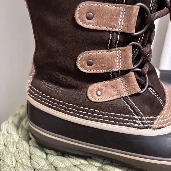 Sorel Joan Of Arctic Waterproof Fur Trim Brown Suede Lace Up Tall Winter Boots