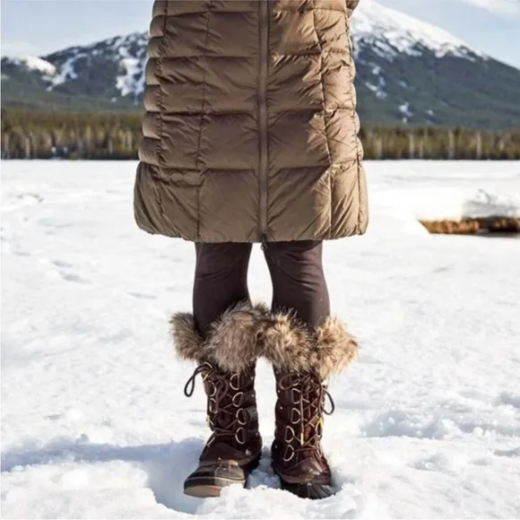 Sorel Joan Of Arctic Waterproof Fur Trim Brown Suede Lace Up Tall Winter Boots