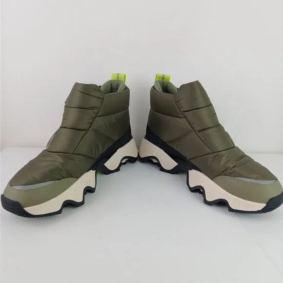Sorel Kinetic Impact Women's SZ 7.5 Puffy Zip Waterproof Boots Stone Green Black