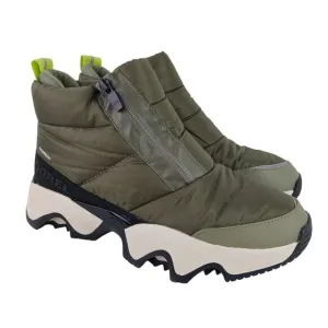 Sorel Kinetic Impact Women's SZ 7.5 Puffy Zip Waterproof Boots Stone Green Black